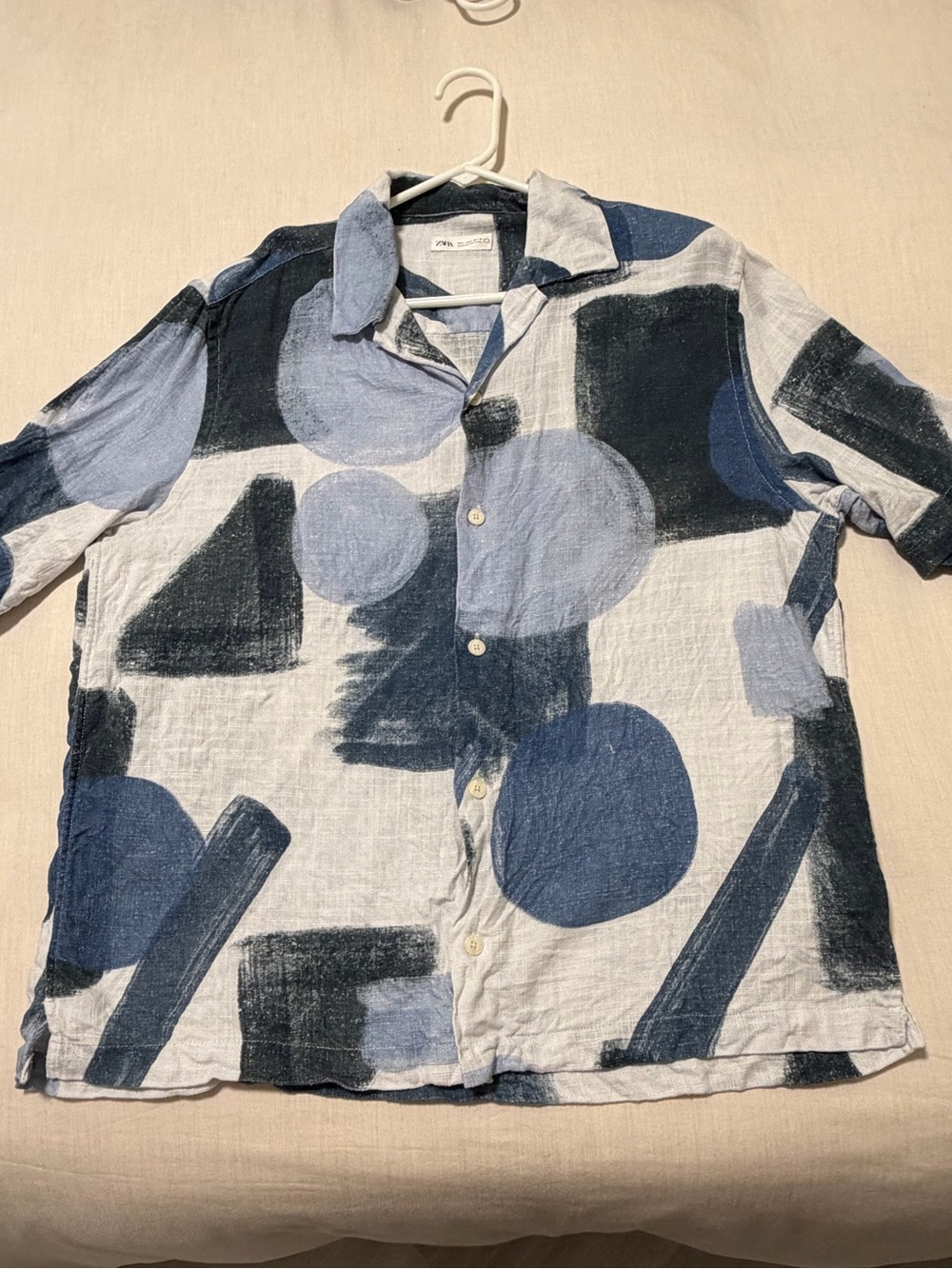 Zara Navy & Light Blue Abstract Short Sleeve Shirt